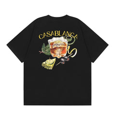 Casablanca Cocktail & Olive Garnish Back Graphic T-Shirt - Black