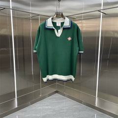 Casablanca Contrast Collar Knit Polo Shirt - Dark Green / White